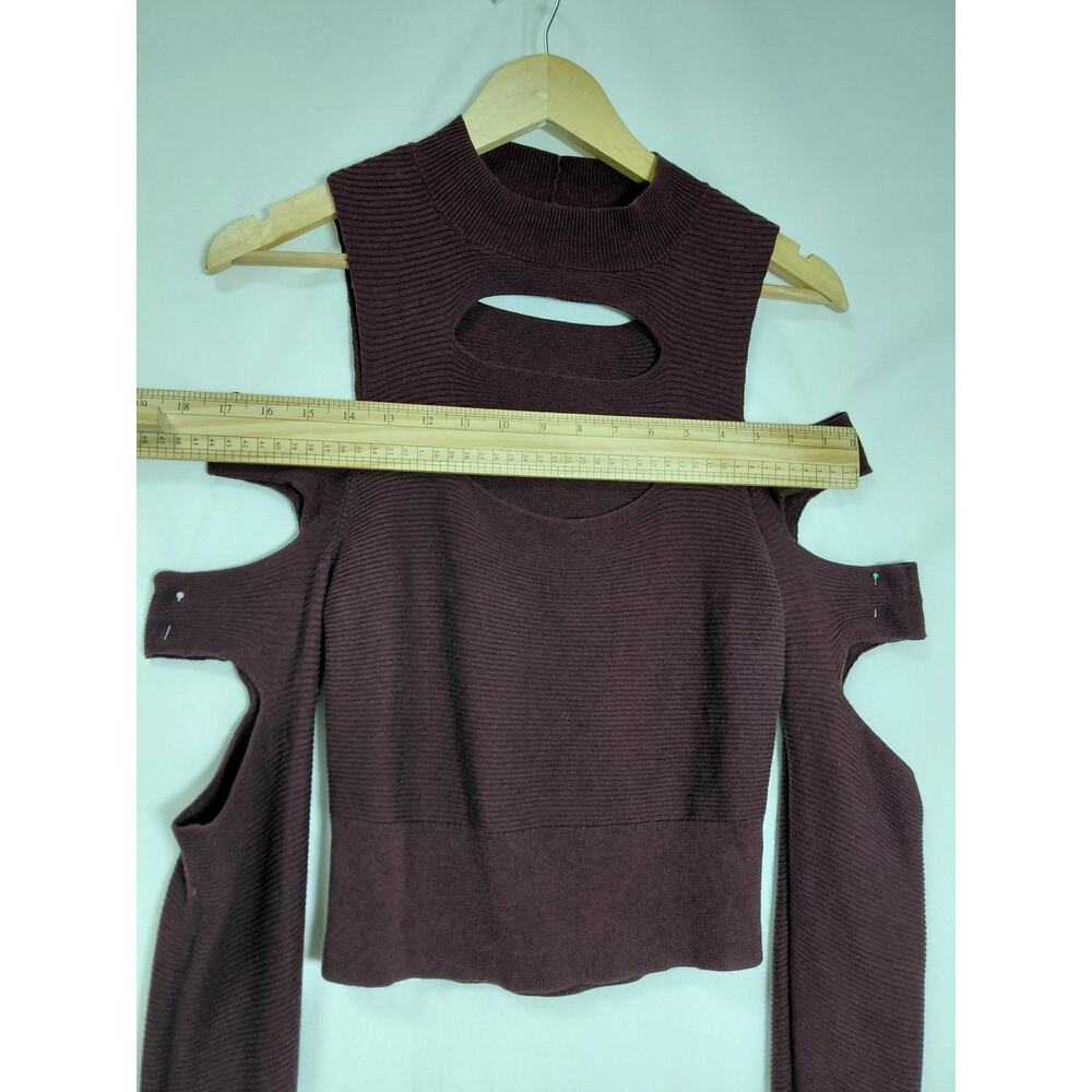 Express Burgundy Mock Neck Ribbed Knit Stretch Top Women Size M - Picture 9 of 11